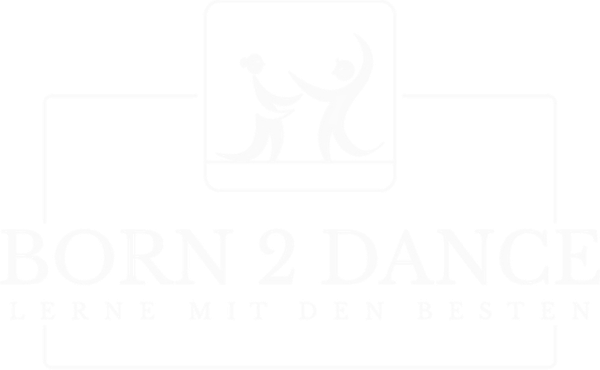 Born 2 Dance Tanz-Akademie Logo in Weiß mit zwei tanzenden Figuren und dem Slogan Lerne mit den Besten